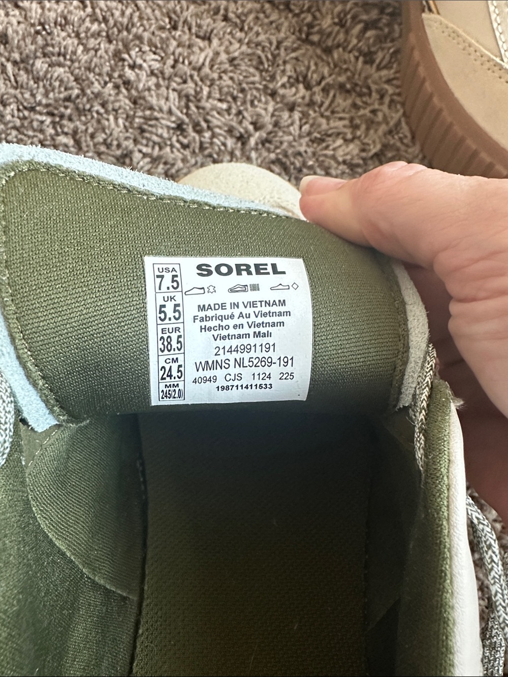 Sorel Cream & Olive Leather Low-Top Sneakers with Gum Sole - Picture 5 of 7